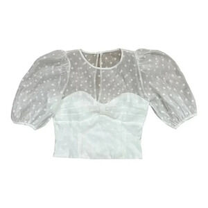 Do+Be White Sheer Top Swiss Dot Puff Sleeve Blouse M
